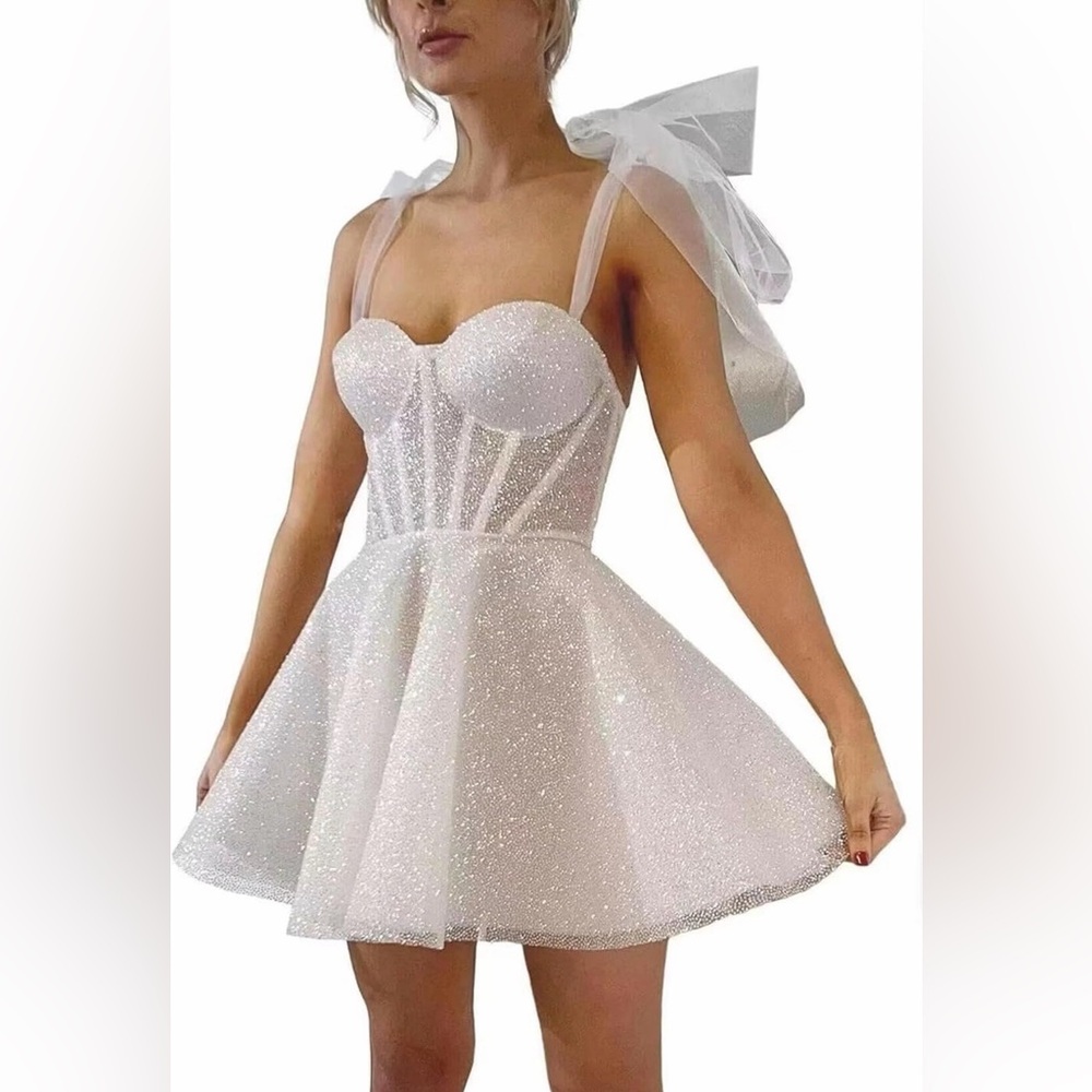 Sparkling White Strapless Mini Dress
